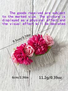 1pc Women's Faux Fabric Solid Color Flower Hair Comb, Fashionable Shiny Rose Greenery Hair Clip Side Comb, Suitable For Summer Beach Vacation, Autumn Decoration, School Supplies - Multicolor - View 3