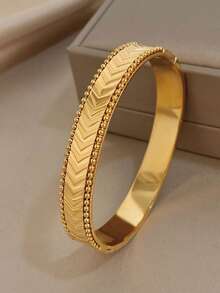 1 pieza Pulsera de cadena con cuentas de acero inoxidable martillado, brazalete de estilo vintage para mujer, regalo para Navidad, fiesta y uso diario - Multicolor - Ver 8