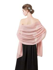Women Transparent Chiffon Shawl Elegant Soft Silky Breathable Lightweight Wedding Accessory Bridesmaid Evening Dress Wrap - 黑色 - 查看 10