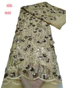 Vải ren lưới Pháp màu xanh lá cây với sequin 3D, vải ren tuyn châu Phi chất lượng cao màu trắng 2026 để may váy cưới, váy dự tiệc thanh lịch cho nữ, màu đen, 1 yard/5 yard. - A - Xem 8