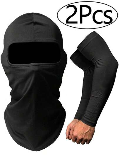 2件套拉法帽面罩K+臂套，男女通用滑雪面罩，防紫外线防风围巾，适用于摩托车、单板滑雪、自行车运动，男女通用 - 纹身遮盖 - 篮球、高尔夫、足球等运动的清凉运动袖套