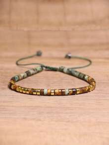 gxtbw 摩尔斯电码绿松石串珠手链 天然宝石 励志可调节男女通用波西米亚极简主义疗愈瑜伽冥想饰品 - 手鍊 - 查看 2