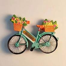 1pc 2D Acrylic Flat Dutch Creative Travel Souvenir, Hand-Painted Floral Bicycle Home Decor Refrigerator Magnet, Travel Commemorative Painted Magnetic Fridge Sticker - Multicolor - View 5