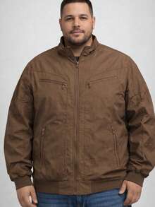 Men's Plus Size Jacket Lined With Faux Fur And Ribbed Cuffs - Rỉ Nâu - Xem 2