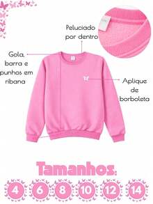 Moletom Infantil Peluciado Feminino – Rosa, Preto, Azul Marinho e Pink – Confortável e Estiloso - Rosa Bebê - Visão 3