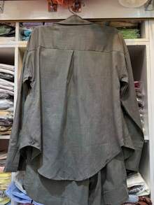 Linen Shirt And Shorts Set (2 Pieces), Lined With Elastic. - Dark Green - View 7