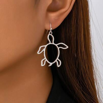 1 Đôi bông tai hình rùa rỗng màu bạc dành cho nữ - Bông tai hình rùa biển phong cách đại dương mùa hè - Trang sức bãi biển phong cách Bohemian