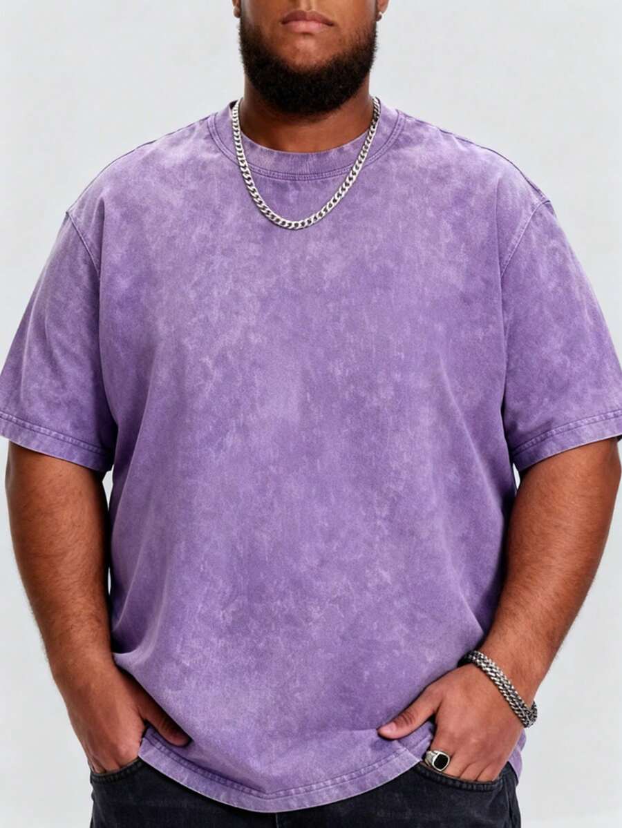 Men's Plus-Size T-Shirt , Washed T-Shirt, Y2K Style, Street Style, Suitable For Shopping, Summer Regular Fit, Easter, Christmas, Thanksgiving Day. - 紫色 - 查看 1