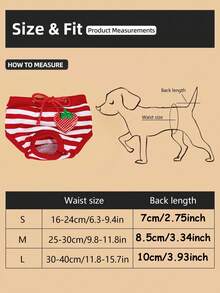 1pc Breathable Pet Strawberry Striped Pattern Sanitary Pants, Suitable For Cats And Dogs - Red - View 5
