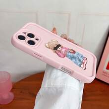 Pink Bear Element Fashion Matte Texture 1pc Pink Bear Pattern Phone Case, Fashion Glasses Bear Image Matte Texture Shock-Proof Protective Cover, Suitable Compatible With Iphone 17 Pro Max/17 Pro/17/16 Pro Max/16 Pro/16/15/14/13/12/11/Pro/Pro Max/X/XR/XS/XS Max/7/8/Plus Spring Gift - Multicolor - View 4