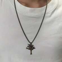 1Pc Silver Tree Of Life Pendant Necklace, Stainless Steel Box Chain Necklace, Family Tree Jewelry For Women Men - 銀色 - 查看 6