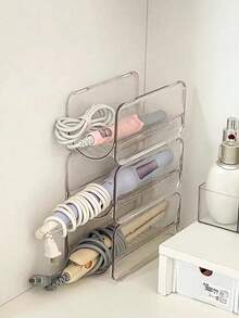 一体式透明亚克力桌面收纳盒，适用于浴室梳妆台，可放置吹风机、卷发棒和美容工具 - 彩色 - 查看 8