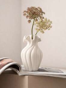 1pc Nordic Minimalist White Pleated Flower Vase, Suitable For Living Room And Bedroom Home Decor - Multicolor - View 8