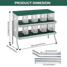 Caja de anidación pollo, caja de anidación metal de, cajas de anidación pollo para colocar huevos, colección fácil de huevos. - Cubículo verde de 8 compartimentos - con marco de soporte - Ver 2