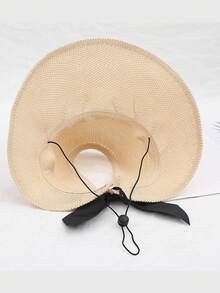 女士宽檐草编遮阳帽，可卷起马尾辫，夏季沙滩帽，防紫外线，UPF，可折叠，旅行必备，波西米亚风蝴蝶结 - 彩色 - 查看 8