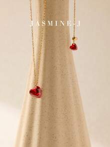 1pc S925 Sterling Silver Double Heart Pendant Necklace,Red Diamond Heart Pendant Necklace,Gold Necklace,Minimalist Elegance,Suitable For Women To Wear Daily - Multicolor - View 2