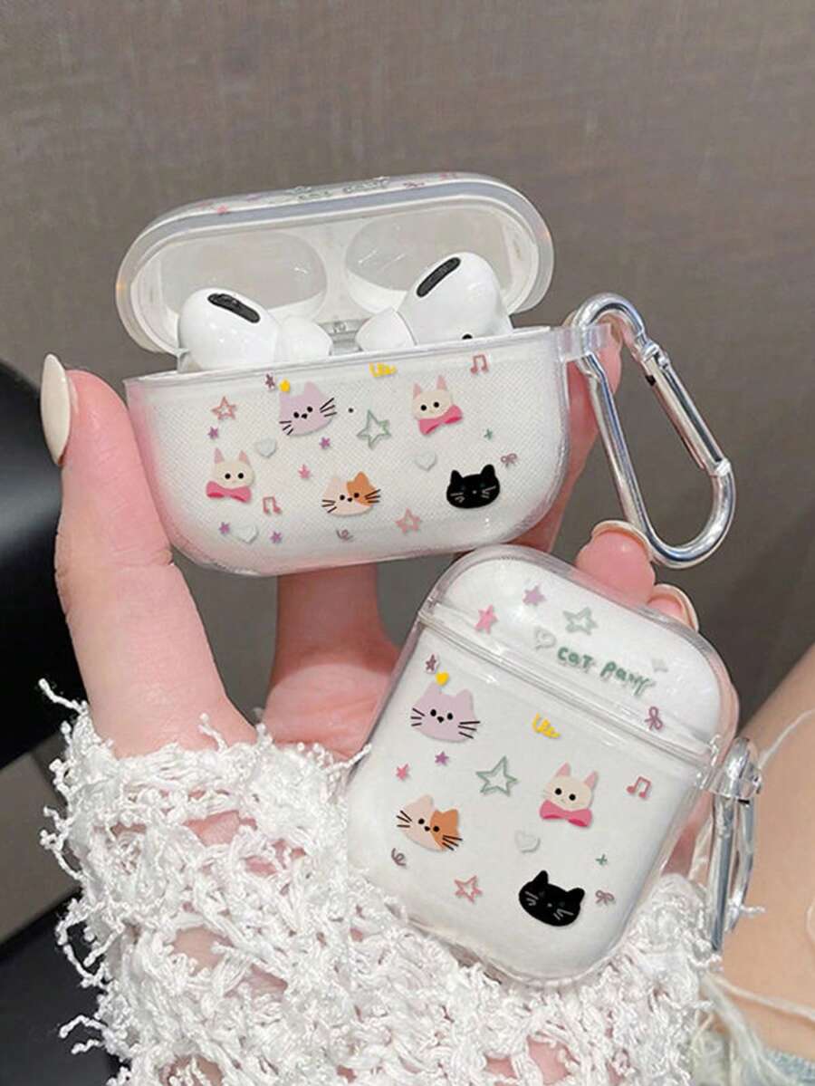 1个猫咪透明耳机保护套，适用于 Pro 3 Pro 2 3 2 1 4，可爱简约 - 粉紅色 - 查看 1