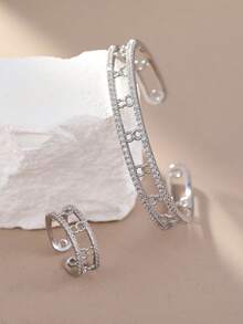 2 Pieces New Women's Simple 8-Character Hollow Zirconia Fashion Bracelet Ring Set - Silver - View 2