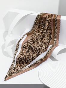 1条新款豹纹链条设计褶皱小方巾，时尚百搭，适合日常佩戴 - 彩色 - 查看 12