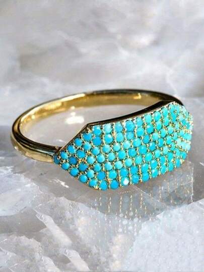 1pc Elegant Bohemian Women's Wide-Faced Ring With Synthetic Turquoise Inlay-Band Accessories Perfect For Daily Wear & Parties Gift