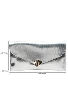Bolso de mano de lujo tipo sobre de primavera 2026, minimalista y versátil con hebilla de metal, elegante bolso de fiesta de moda, bolso de mujer de gran capacidad y unicolor - Plateado - Ver 3