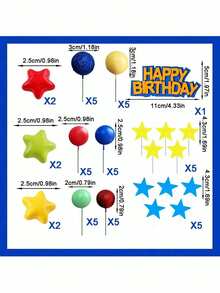 47pcs Cartoon Cake Decorating Set, Colorful Game Themed Cake Decorations, Birthday Cake Ball Decor, Colorful Star Cake Decorations, Red, Blue, Green And Yellow Color Schemes, Suitable For Cartoon Birthday Party And Baby Shower Cake Decorations - Multicolor - View 2