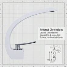亮白色弧形宽面盆龙头，镀层把手，现代清新冷热水双控浴室台盆龙头，G1/2通用螺纹，配有2根40厘米软管和2个G3/8转接头 - 白色 - 查看 10
