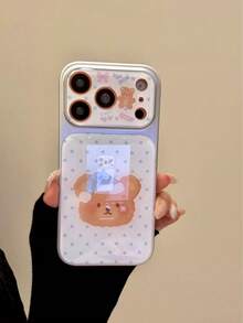 Cute Blue Polka Dot Bear On White Background Phone Case, Suitable Compatible With Apple 16/17 Pro Max/ 15 Pro, Protective Cover For Women, 14/13 - Blue - View 4