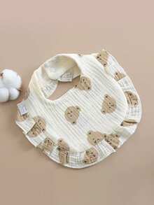 5/3件装随机花卉荷叶边纯棉纱布婴儿围兜，柔软吸水按扣式口水巾 - 彩色 - 查看 4