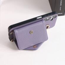 1pc Elegant Litchi Grain PU Leather Flip Cover Wallet Phone Case With Card Slots, Crossbody Strap, Ring Holder & Mirror, Compatible With Samsung Galaxy S26, S25 Edge, S24, S23, S22, S21, S20 FE, Note 20 Ultra, A17, A16, A15, A07, A52, A53, A54, A25 5G - Purple - View 6