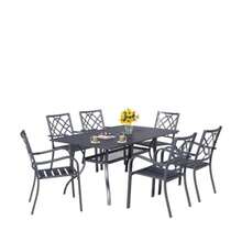 7 Pieces Patio Metal Furniture Outdoor Dining Set With 6 Stackable Bistro Chairs And 60'' X 37'' Rectangle Table With Umbrella Hole Black - 黑色 - 查看 9