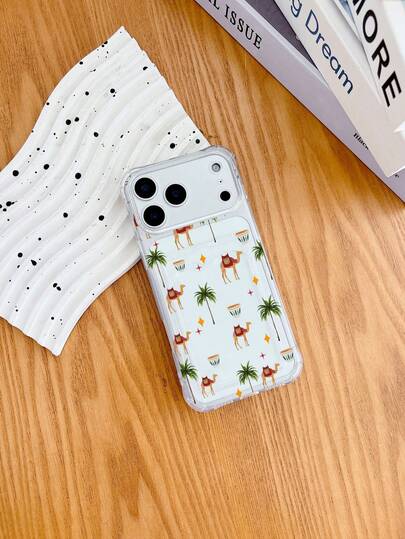 1pc Transparent TPU Four-Corner Anti-Drop Case With Desert Theme Camel, Palm Tree And Traditional Cup Pattern, Fashionable Versatile Creative Personalized Full-Wrapped Phone Case Suitable For Apple 6s 7 8p X XR XS 11 12 13 14 15 16 17 PRO MAX MINI PLUS AIR, A14, A54, A56, A31 4G, A23, Note 8 Pro, Note 14 Pro 4G, Note 12 4G, A98, S24 S25 ULTRA, 15 PRO ULTRA 17 PAO MAX