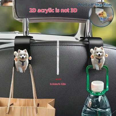 2D Graphic Design, 2 Pieces / 1 Piece Cute And Charming Rose Flower Dog Car Hook. Acrylic 2D Graphic. Car Seat Hook, Hidden Storage Hook For Cars, For The Car Backrest, Multi-Functional Car Seat Accessory.