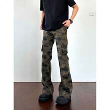 American Retro Camouflage Multi Pocket Jeans Men's Straight Leg Slightly Flared Workwear Pants - Camouflage Color - View 2