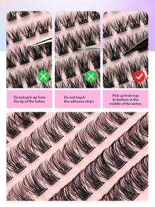 Asiteo 120pcs D-Shape Self-Adhesive Eyelash Clusters, Natural Makeup Effect, No Glue Needed, Long-Lasting & Non-Sticky, Pre-Coated Eyelash Clusters, False Eyelashes, DIY Eyelash Extension - D - 查看 6