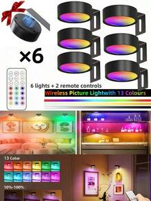 1/3/6pcs RGB Magnetic Wall Lamp With Remote Control, 13 Colors, Adjustable Color Temperature & Brightness, Timer, Tap On/Off, Suitable For Bedroom, Study, Staircase, Corridor - RGB - View 2