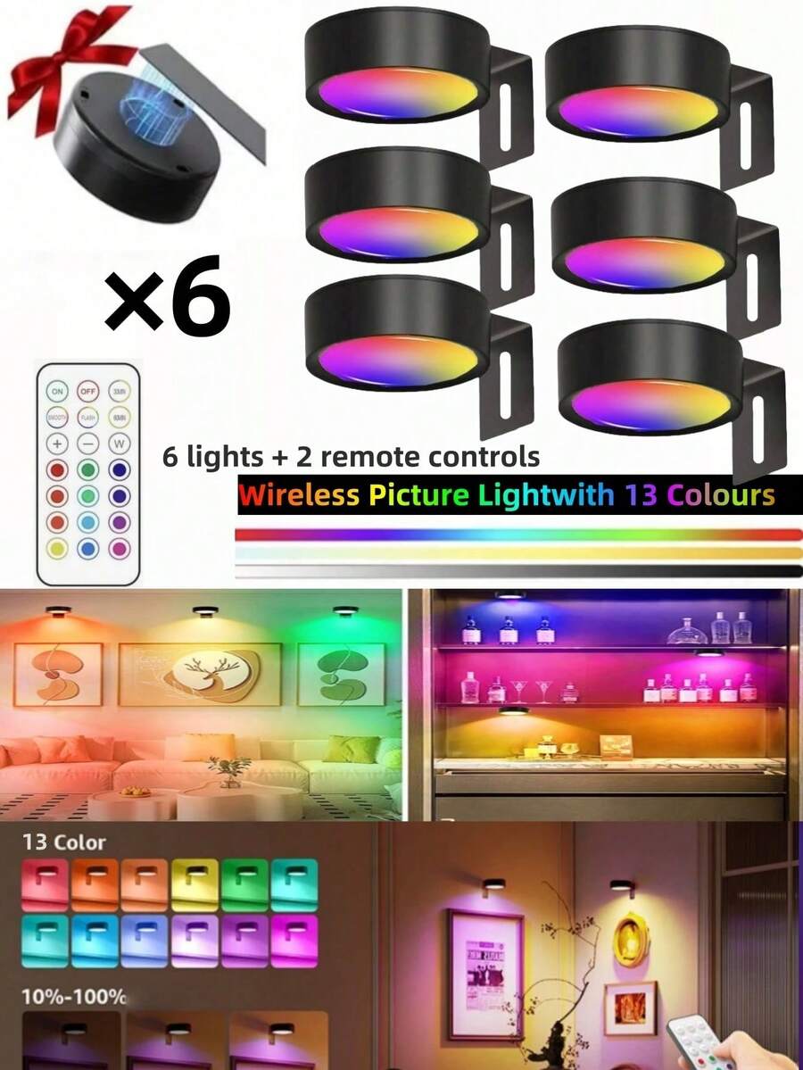 1/3/6pcs RGB Magnetic Wall Lamp With Remote Control, 13 Colors, Adjustable Color Temperature & Brightness, Timer, Tap On/Off, Suitable For Bedroom, Study, Staircase, Corridor