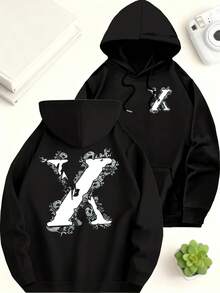 Artistic Letter Print Men'S Autumn/Winter -Lined Double-Sided  Hooded Sweatshirt |   Fashion Casual Washable High-Quality Regular Fit Long Sleeve Essentials Hoodie Hoodie Women Sweatshirts Women Hoodies Men's Hoodie Sweatshirts Men Essentials Fear - màu đen - Xem 1
