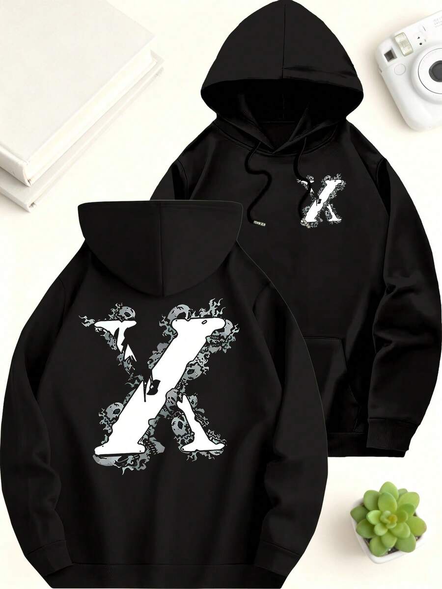 Artistic Letter Print Men'S Autumn/Winter -Lined Double-Sided Hooded Sweatshirt | Fashion Casual Washable High-Quality Regular Fit Long Sleeve Essentials Hoodie Hoodie Women Sweatshirts Women Hoodies Men's Hoodie Sweatshirts Men Essentials Fear - màu đen - Xem 1