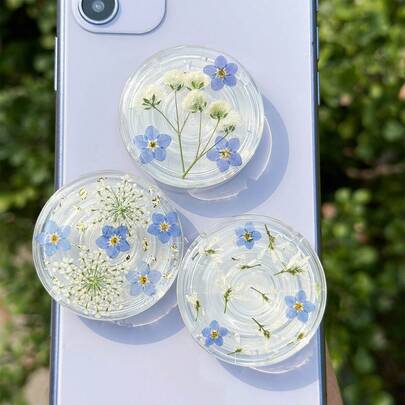 Transparent Forget Me Not Flower Phone Stand Grip Expandable Desktop Stand Grip Ring Stand Compatible With IPhone Compatible With Samsung Android Phone Case Grip Socket Stand Girl Gift