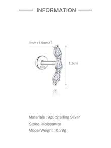 1件精致小巧的925纯银三石马眼形莫桑石平底螺纹耳骨穿刺耳环，低过敏性首饰，适合女性、女孩日常佩戴、派对、婚礼等场合。 - 銀色 - 查看 5