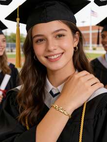Custom Graduation Name Bracele,Graduate Cap Pendant,Graduation Gift,Back To School Gift,Class Of 2025 Bracelet,College Graduation Favors - Thick Chain - View 4