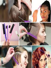 3pcs Smooth Hair Brush Set | Pointed Tail Brush, Boar Bristle Brush, Fine Mist Spray Bottle, Edge Brush, Volumizing Brush | Smooths Frizzy, Flyaway Hair | Pink/Black/Purple | Spring Gift, Graduation/School Gift | Salon, Beauty Parlor, Travel, Back To School, Vacation Essential - Hair Comb Set - View 5