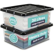 4 Pack 30L Underbed Storage Boxes With Lids |   Clear Plastic Storage Containers With Black Lids |   Stackable Storage Boxes For Home, Office, And Kitchen Organization - 2 - View 12