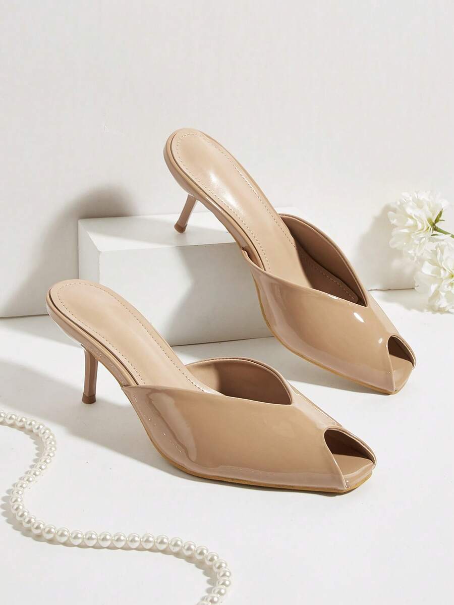 Minimalist Elegant Blue Open Toe Backless Stiletto High Heel Sandals - Apricot - View 1