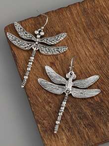 一对创意复古蜻蜓耳环，适合女孩参加宴会和派对，有趣的节日礼物 - 銀色 - 查看 5