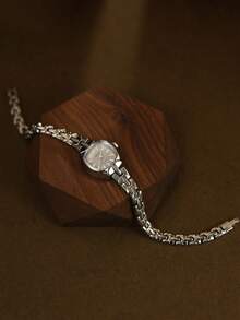 Golden Oval Women's Quartz Watch Fashionable And Retro Suitable For Daily Matching Birthday/Graduation Gifts Casual Gatherings - Silver - View 3