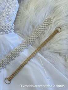 Children's Embroidered Party Dress With Luxurious Pearl Belt - 白色 - 查看 3