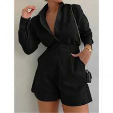 European And American Women's Clothing, New, Casual Short Trousers, Long-Sleeved Shirt Set.,Conjunto De Mujeres Elegantes - 黑色 - 查看 1