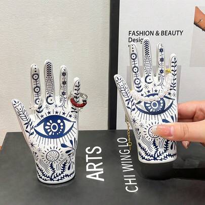 Ceramic Finger & Palm Shaped Jewelry Stand, Tabletop Decor, Ring Necklace Storage Organizer, Photography Prop